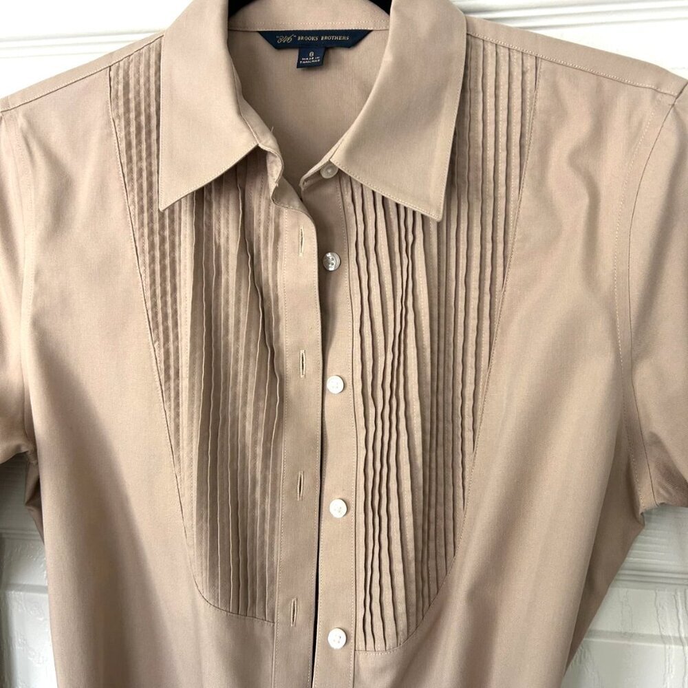 Brooks Brothers 346 Utility Shirt Dress Size 6 Beige Cotton Belted Long Sleeve - Picture 7 of 8